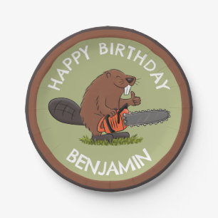 Biber mit Kettensäge personalisierter Geburtstag Pappteller