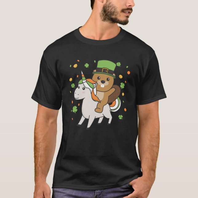 Biber mit Unicorn St Patrick's Day Irland Beave T-Shirt (Vorderseite)