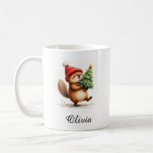 Biber mit Weihnachtsbaum und individuellem Namen Kaffeetasse