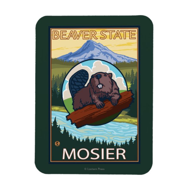 Biber & Mt. Hood - Mosier, Oregon Magnet (Vertikal)