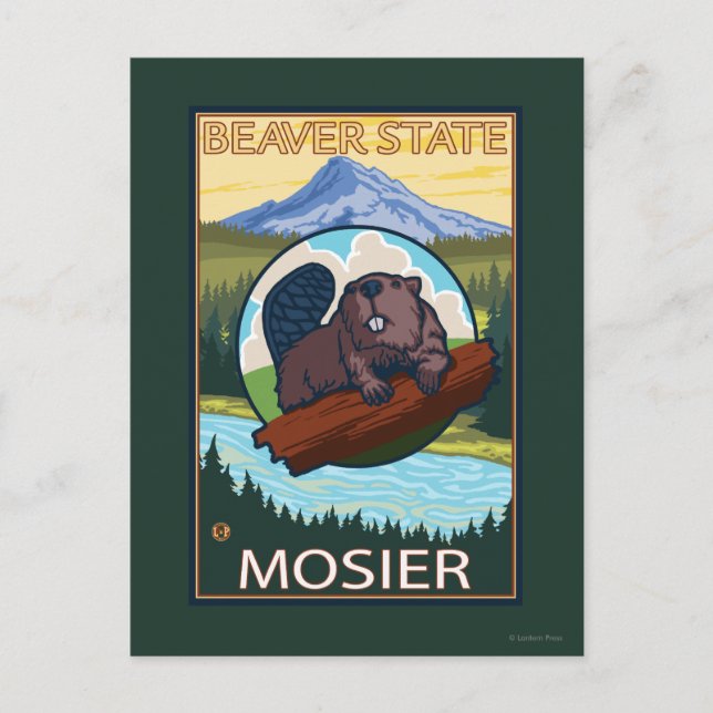Biber & Mt. Hood - Mosier, Oregon Postkarte (Vorderseite)