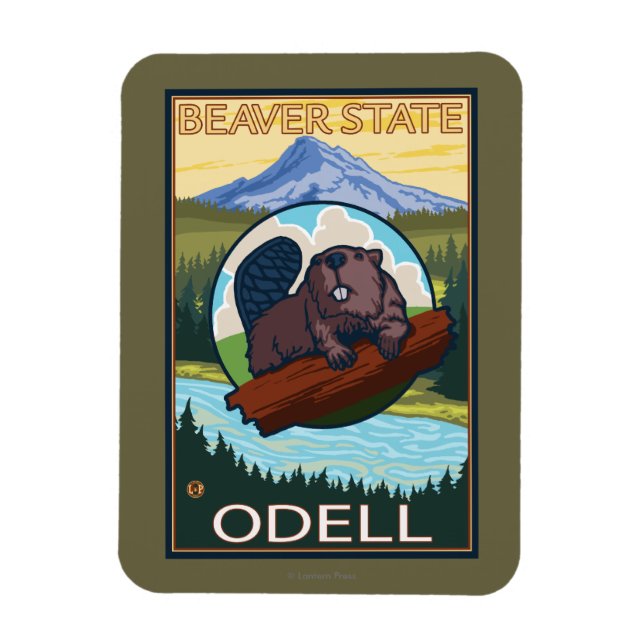 Biber & Mt. Hood - Odell, Oregon Magnet (Vertikal)
