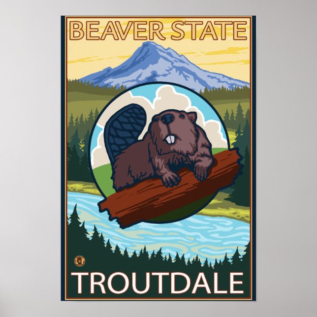 Biber & Mt. Hood - Troutdale, Oregon Poster (Vorne)