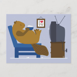 Biber schaut TV Postkarte