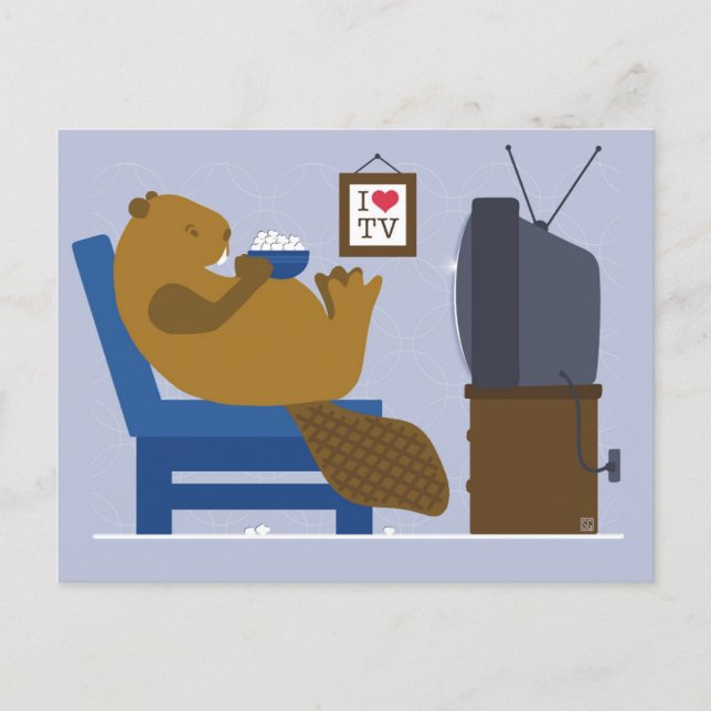 Biber schaut TV Postkarte (Vorderseite)