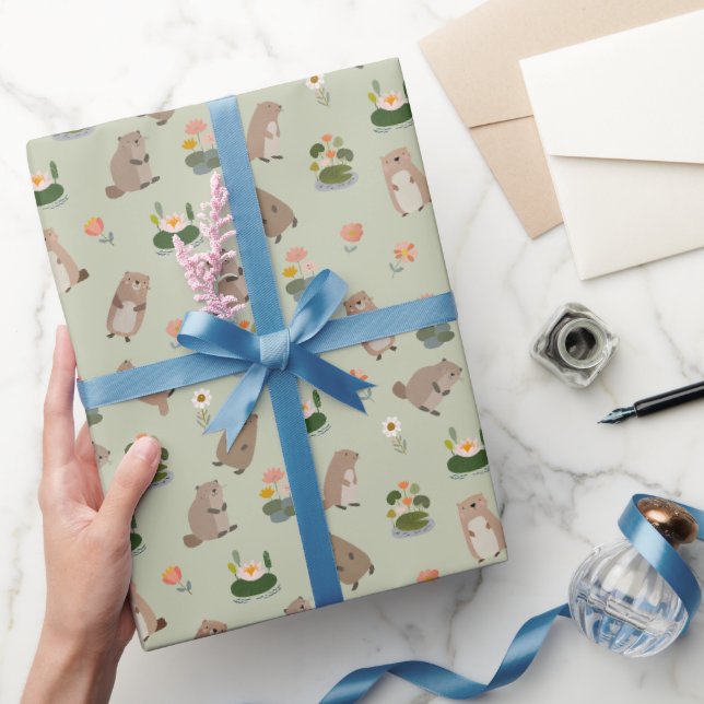 Biber & Seerosen auf Gin Grün Geschenkpapier (Schenken)