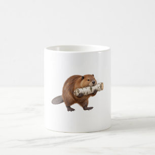 Biber trägt einen Birkenstamm Kaffeetasse