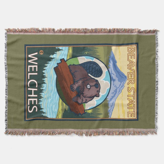 Biber u. Mt.-Haube - Welches, Oregon Decke (Vorderseite)