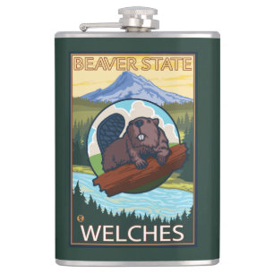 Biber u. Mt.-Haube - Welches, Oregon Flachmann