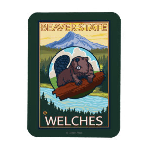 Biber u. Mt.-Haube - Welches, Oregon Magnet