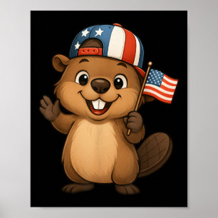 Biber USA Flag 4. Juli Unabhängigkeitstag Jungen G Poster