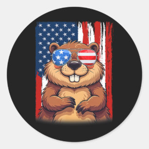 Biber USA Flagge Patriotischer Biber 4. JU Runder Aufkleber