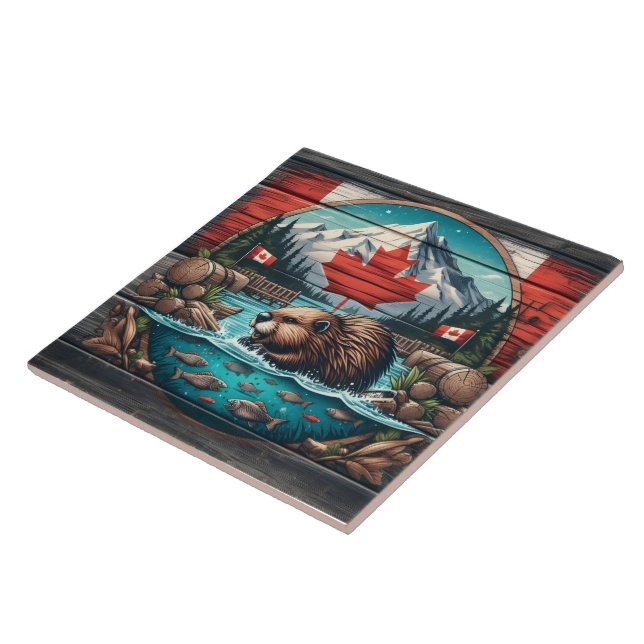 Biber von Baum, kanadischer Stolz Fliese (Seite)