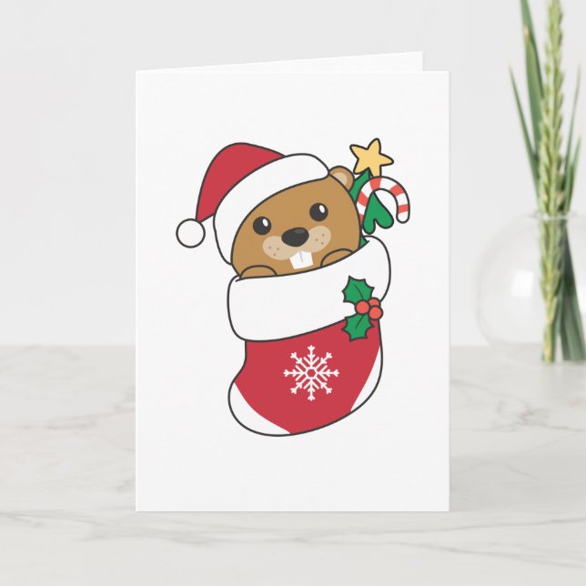 Biber Weihnachtsschnee Wintertiere Biber Feiertagskarte (Vorderseite)