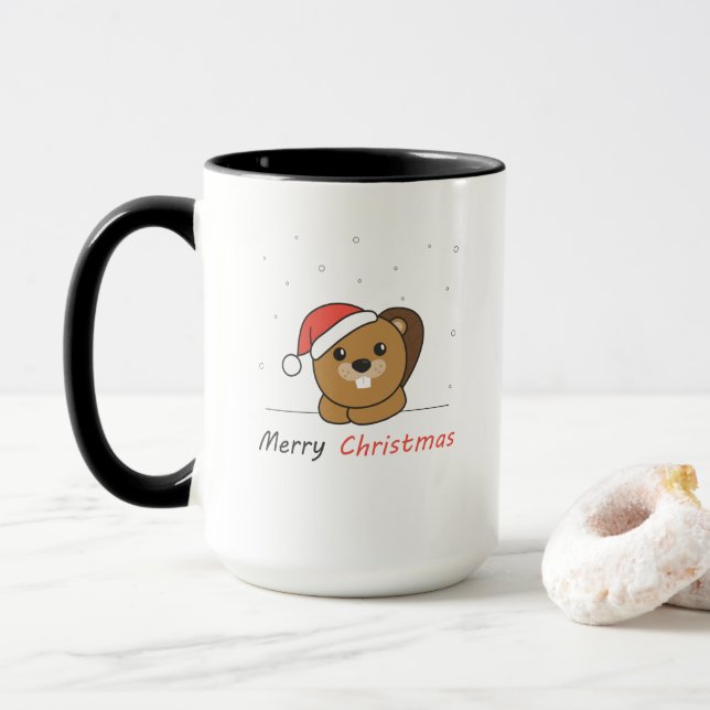 Biber Weihnachtsschnee Wintertiere Biber Tasse (Mit Donut)