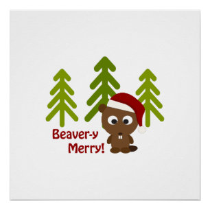 Biber-y Merry! Niedlicher Weihnachtsbär Poster