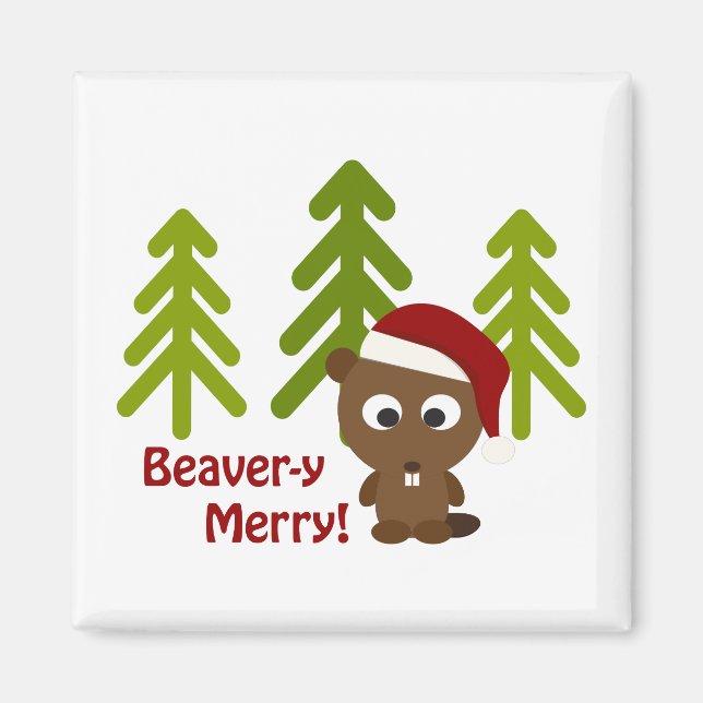 Biber-y Merry! Weihnachtsbär Magnet (Vorne)