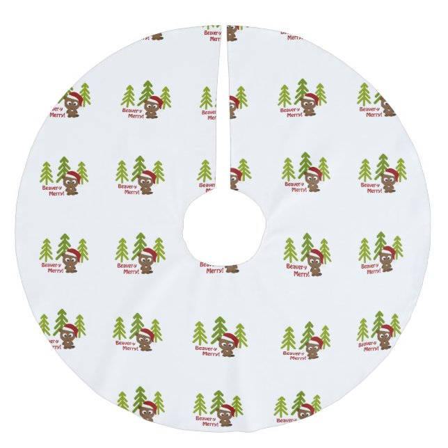 Biber-y Merry! Weihnachtsbär Polyester Weihnachtsbaumdecke (Vorderseite)