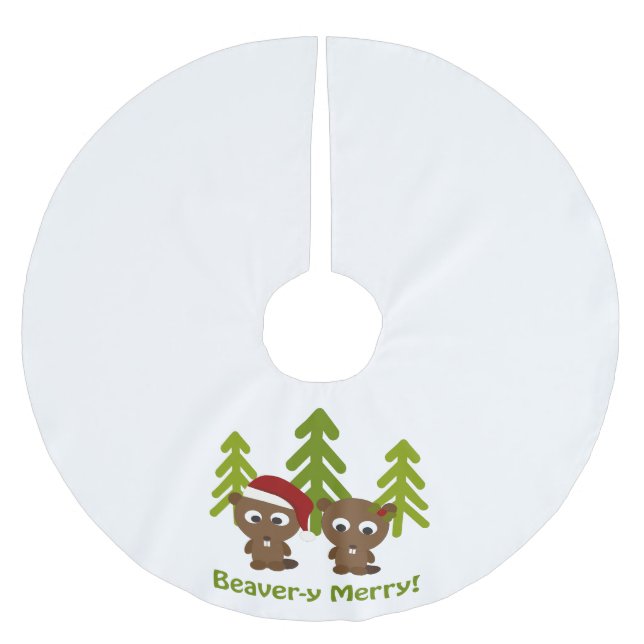 Biber-y Merry! Weihnachtsbäume Polyester Weihnachtsbaumdecke (Vorderseite)