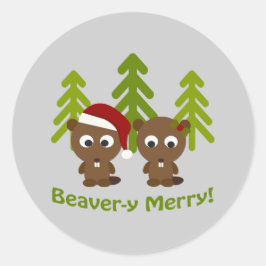 Biber-y Merry! Weihnachtsbäume Runder Aufkleber