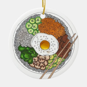 Bibimbap Korean Food Cooking Cuisine Rice Egg Dish Keramik Ornament