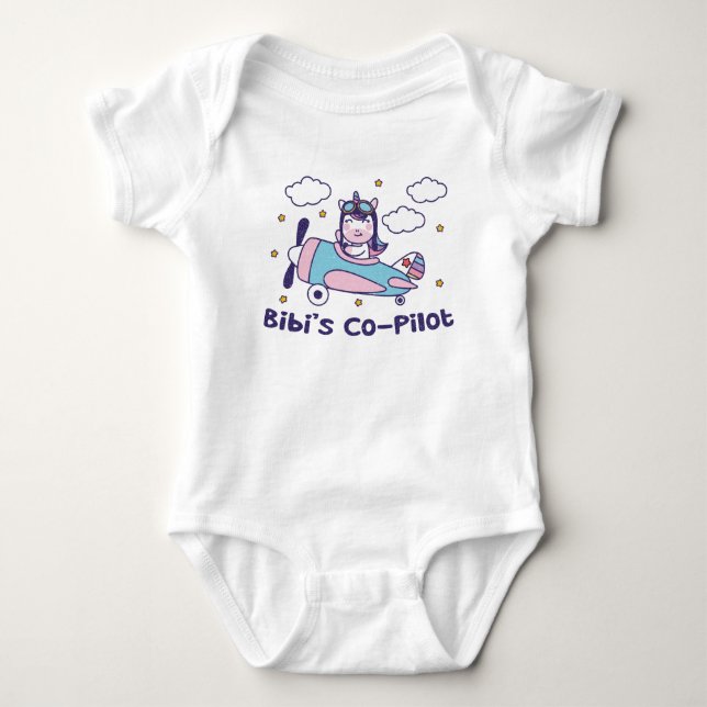Bibis Co-Pilot - Unicorn-Flugzeug Baby Strampler (Vorderseite)