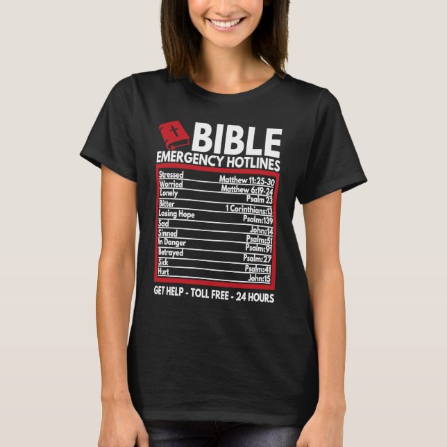 Bible Emergency Numbers  Funny Christian Bible & J T-Shirt (Vorderseite)