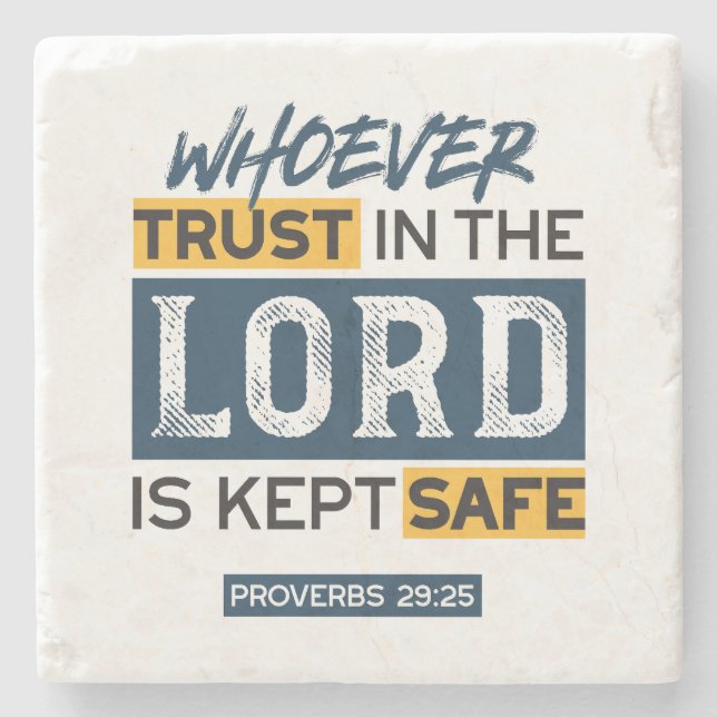 Bible Quote Art - Proverbs 29:25 Trust in God Steinuntersetzer (Vorderseite)