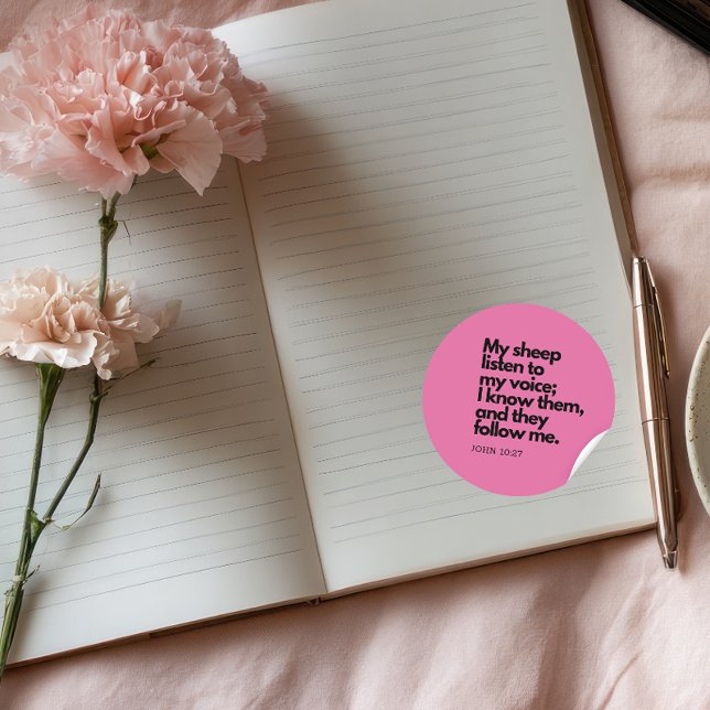 Bible Quotes: John 10:27, Gospel Verse #4 Runder Aufkleber (Von Creator hochgeladen)