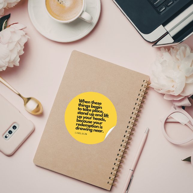 Bible Quotes: Stand Up Luke 21:28, Bible Verse #3 Runder Aufkleber (Von Creator hochgeladen)