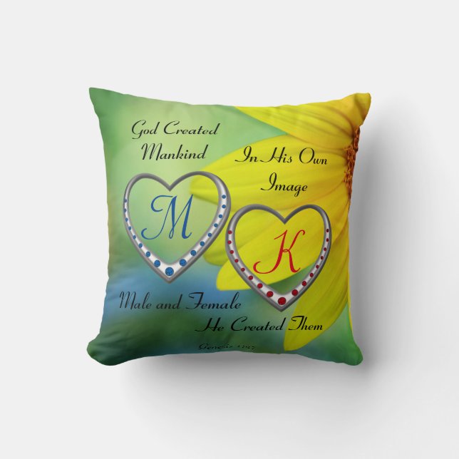 Bible Scripting Text mit Double Heart Monogrammen Kissen (Vorderseite)