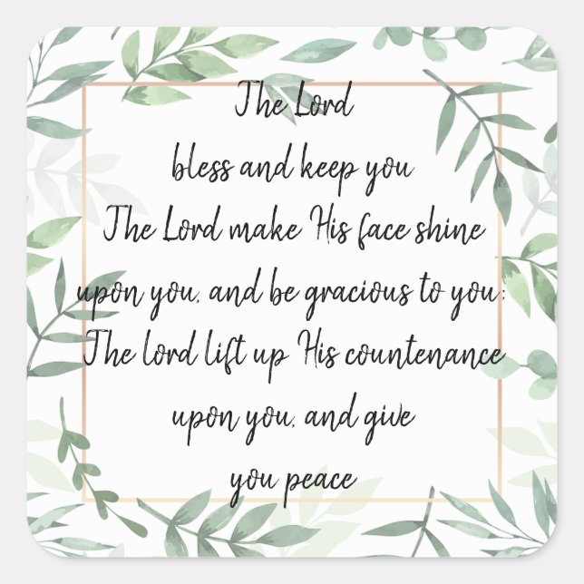 Bible Scripture Aaronic Segen Nummer 6:24-26 Quadratischer Aufkleber (Vorderseite)