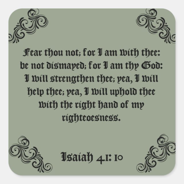 BIBLE SCRIPTURE "FEAR THOU NOT"  QUADRATISCHER AUFKLEBER (Vorderseite)