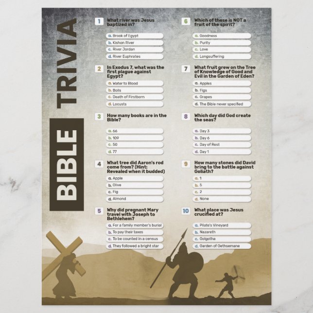 Bible Trivia Game Sheet Anpassbare Fragen Flyer (Vorne)