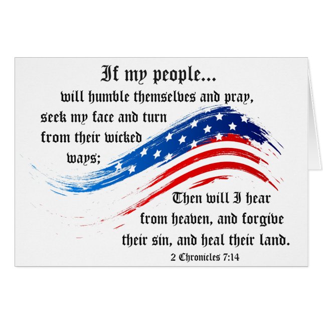 Bible Verse 2 Chronicles 7:14, USA Flag Card (Vorderseite (Horizontal))