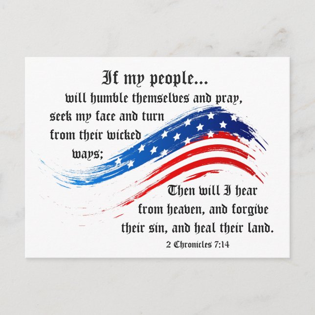 Bible Verse 2 Chronicles 7:14, USA Flag Postcard Postkarte (Vorderseite)