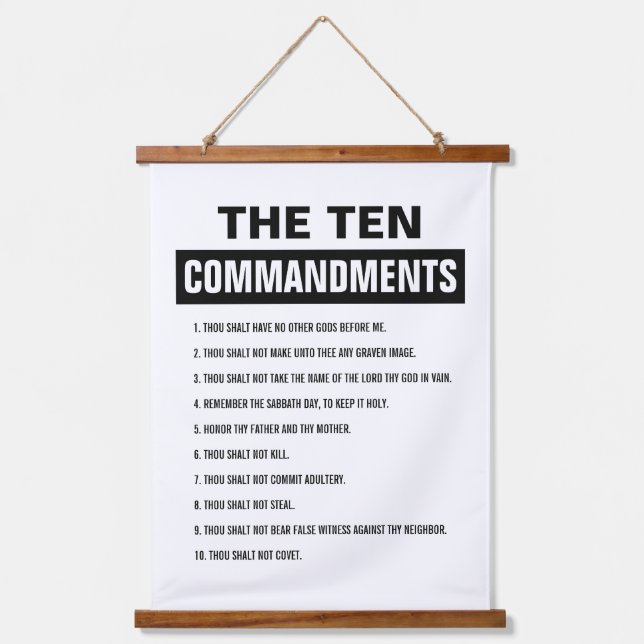 Bible Verse Christliche religiöse Zehn Gebote Wandteppich Mit Holzrahmen (Vorderseite)