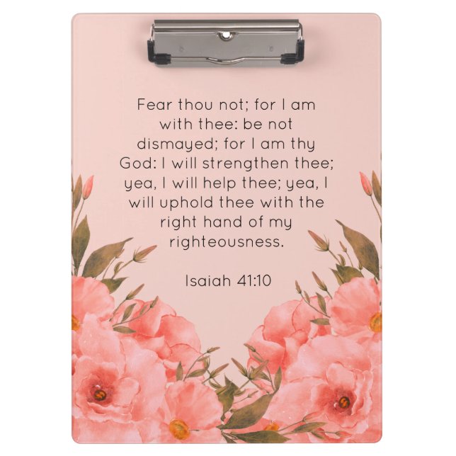 Bible Verse Clipboard | Pink Floral Design Klemmbrett (Vorderseite)