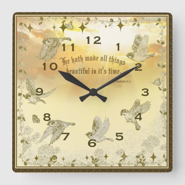 Bible Verse Clock - Er hat alles beauti gemacht Quadratische Wanduhr (Vorderseite)