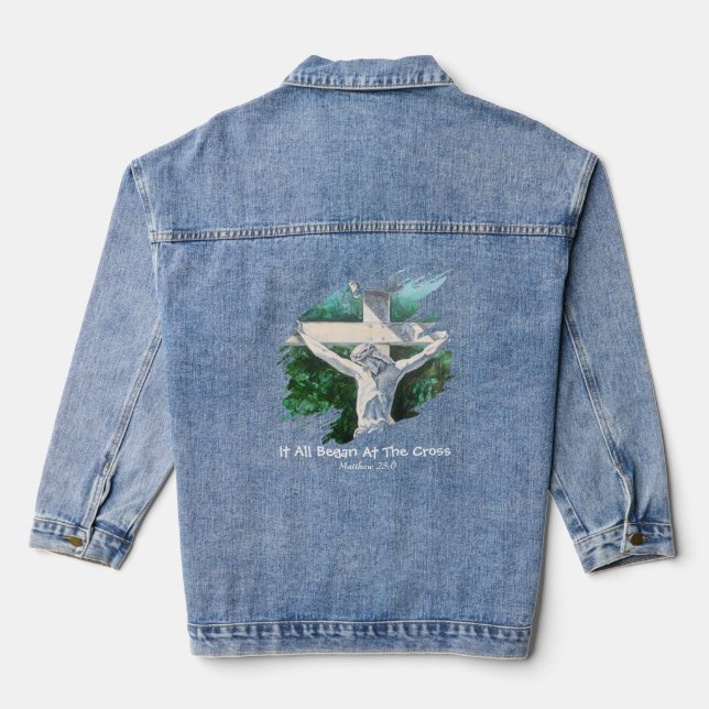 Bible Verse Cross PERSONALIZE Jeansjacke (Rückseite)