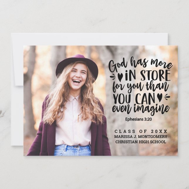 Bible Verse Foto Typografy Graduation Party Einladung (Vorderseite)