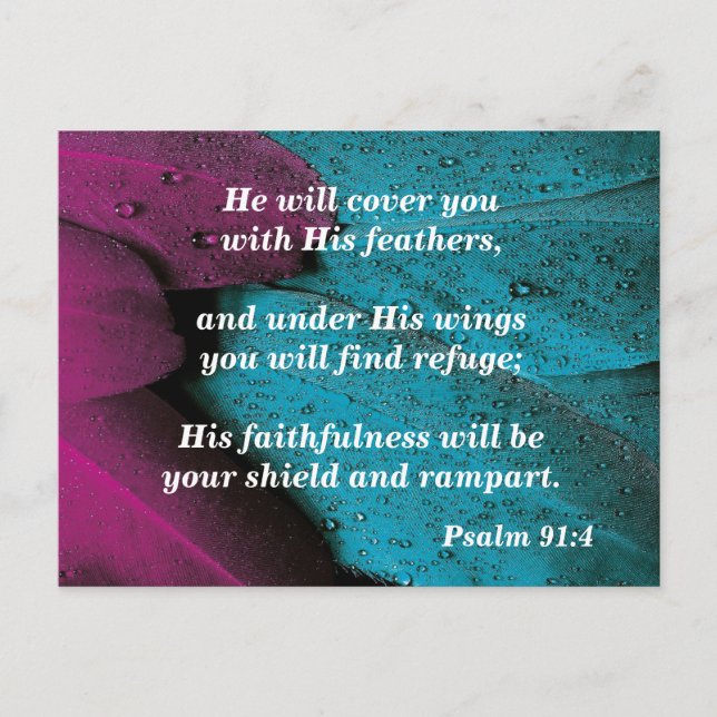 Bible Verse Memory Card Psalm 91:4 Wings of Refuge Postkarte (Vorderseite)