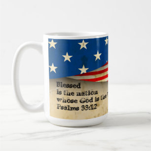 Bible Verse Psalms 33:12 auf einer Vintagen Tasse 