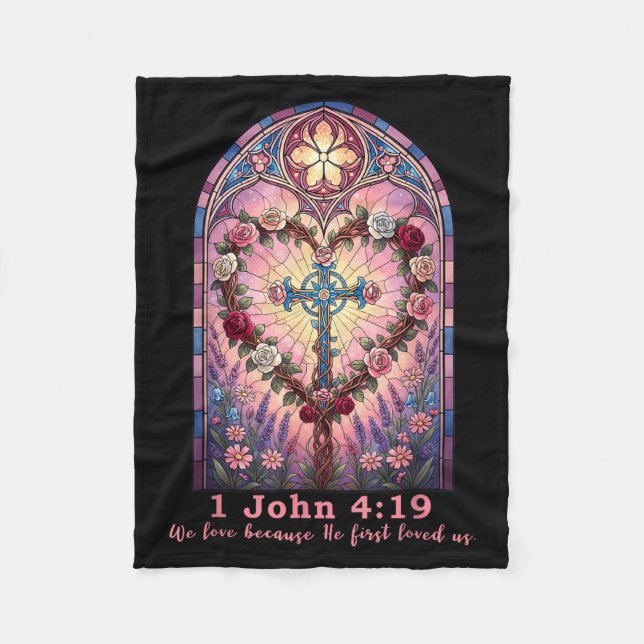 Bible Verse Stained Gl 1 John 4_19 Love Prayer Val Fleecedecke (Vorderseite)