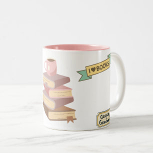 Bibliophilen-Kaffeebecher mit gestapeltem Buch-Gra Zweifarbige Tasse