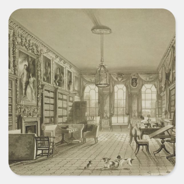 Bibliothek als Wohnzimmer, Cassiobury Park, Quadratischer Aufkleber (Vorderseite)