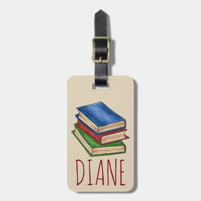 Bibliothek Buchstapler Lehrer Bibliothekare Erzieh Gepäckanhänger (Vorderseite vertikal)