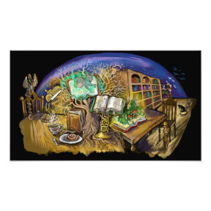 Bibliothek des lebenden Traum-Kunst-Druckes Fotodruck