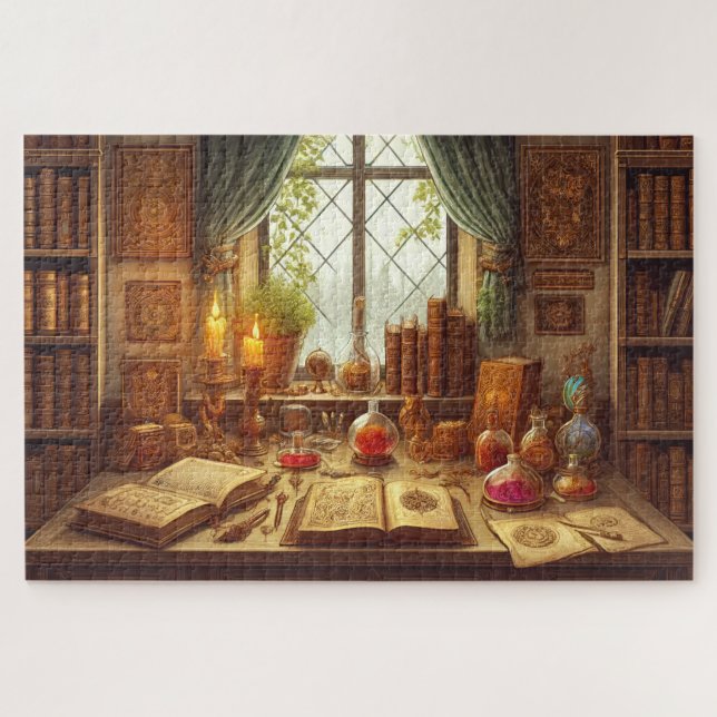 Bibliothek des Zauberers Mystische Studie Fantasy Puzzle (Horizontal)