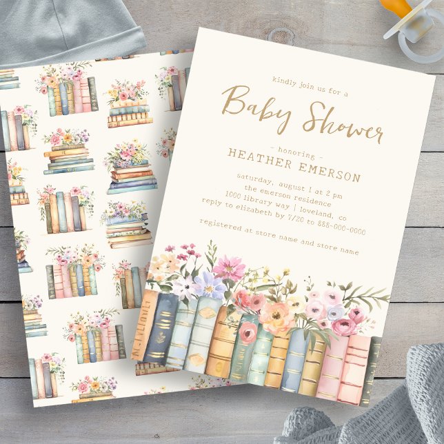 Bibliothek Einladung (Wildflower Books Library Bridal Shower Invitation by Painted Paperie
)